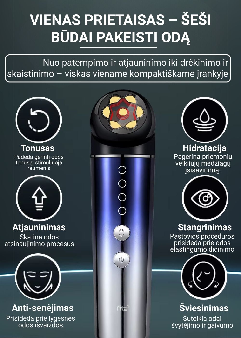 Radijo dažnio Fit2 grožio prietaisas nuo raukšlių ir odos stangrinimui